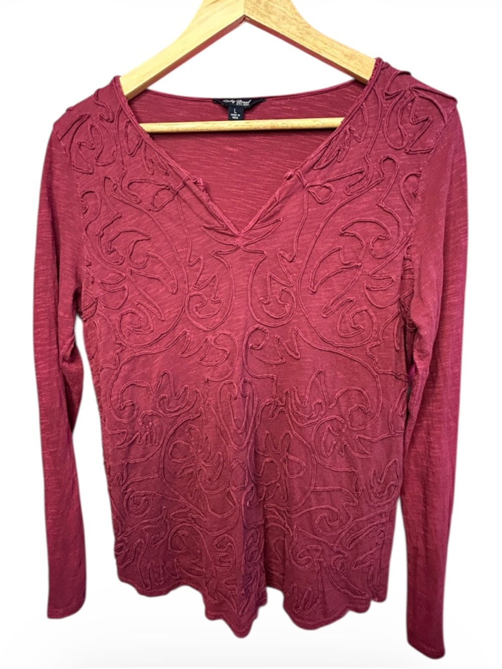 Lucky Brand Maroon Detailing Long Sleeve Shirt Large